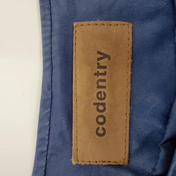 Moto biker blue studded faux leather coat size small - Picture 4 of 11